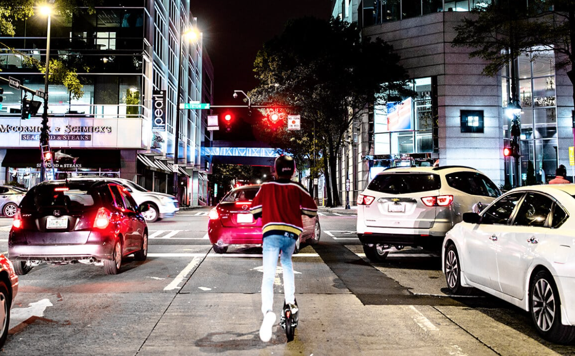 scooter riding at night